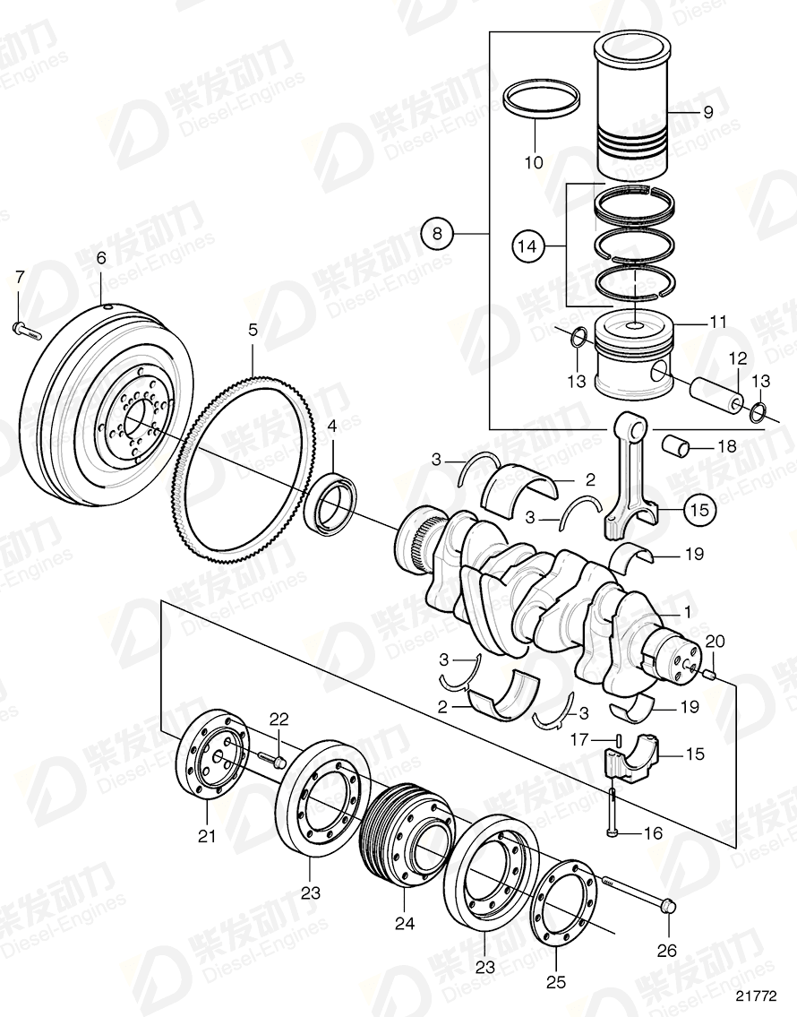 VOLVO Cylinder liner kit 3842448 Drawing